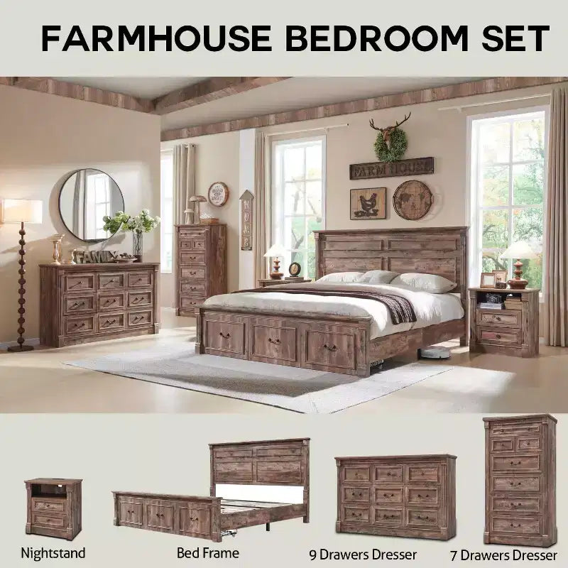 Commode de chambre Sincido à 8 tiroirs, commode haute de 155 cm de style ferme avec colonnes romaines