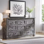 Commode de chambre Sincido à 8 tiroirs, commode haute de 155 cm de style ferme avec colonnes romaines