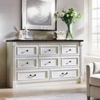 Commode de chambre Sincido à 8 tiroirs, commode haute de 155 cm de style ferme avec colonnes romaines