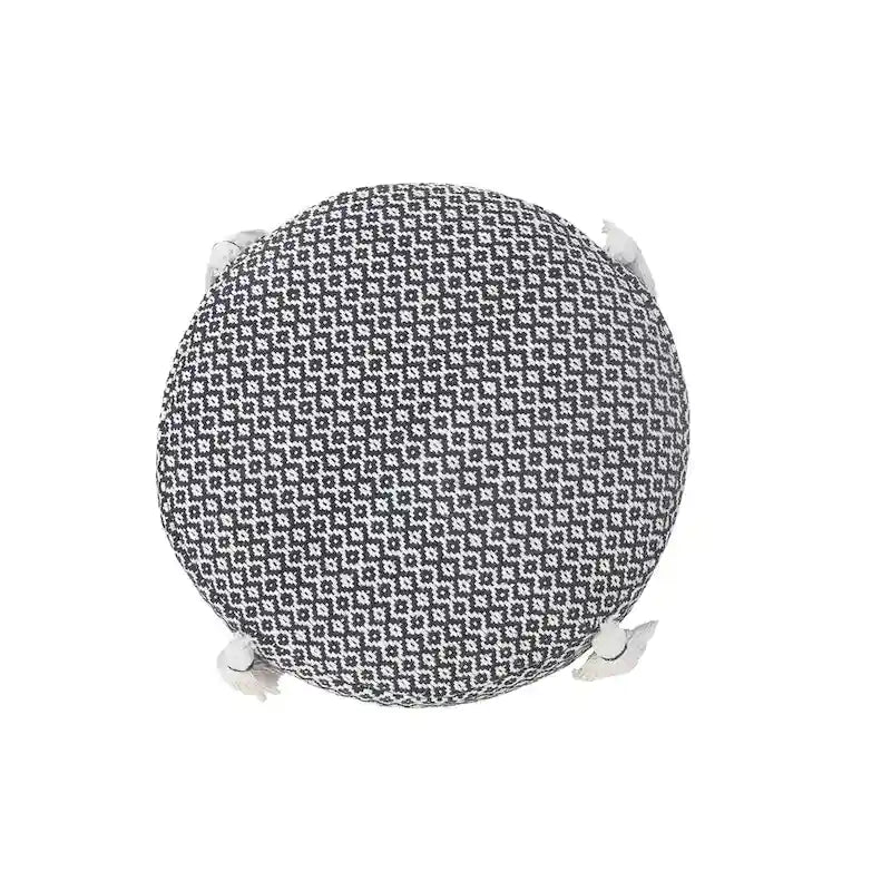 HomeRoots 18 Black Cotton Cylinder Geometric Pouf Ottoman