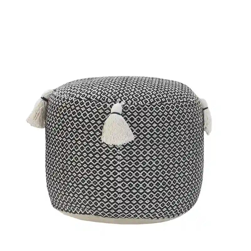 HomeRoots 18 Black Cotton Cylinder Geometric Pouf Ottoman