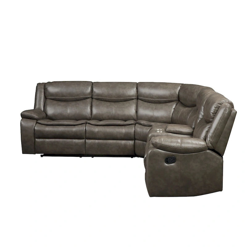 Sectionnel inclinable en similicuir rembourré de couleur taupe