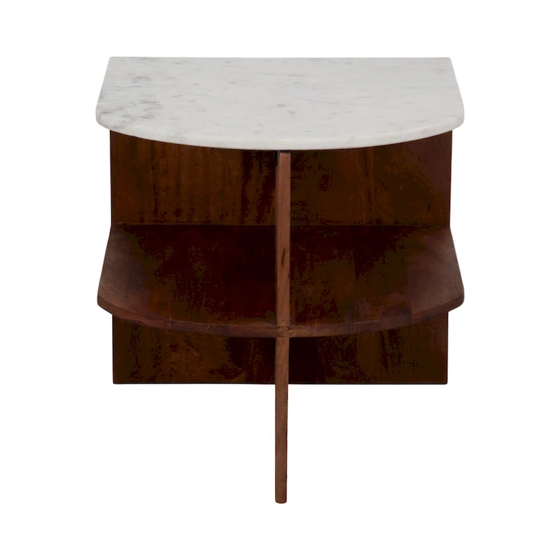 Sagebrook Home Modern Neutral Wood/Marble Brown 20 Half Round Side Accent Table - 20 x 20 x 20 - 20 x 20 x 20