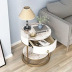 Table d'appoint ronde avec tiroir - 49,99P x 49,99L x 55,50H