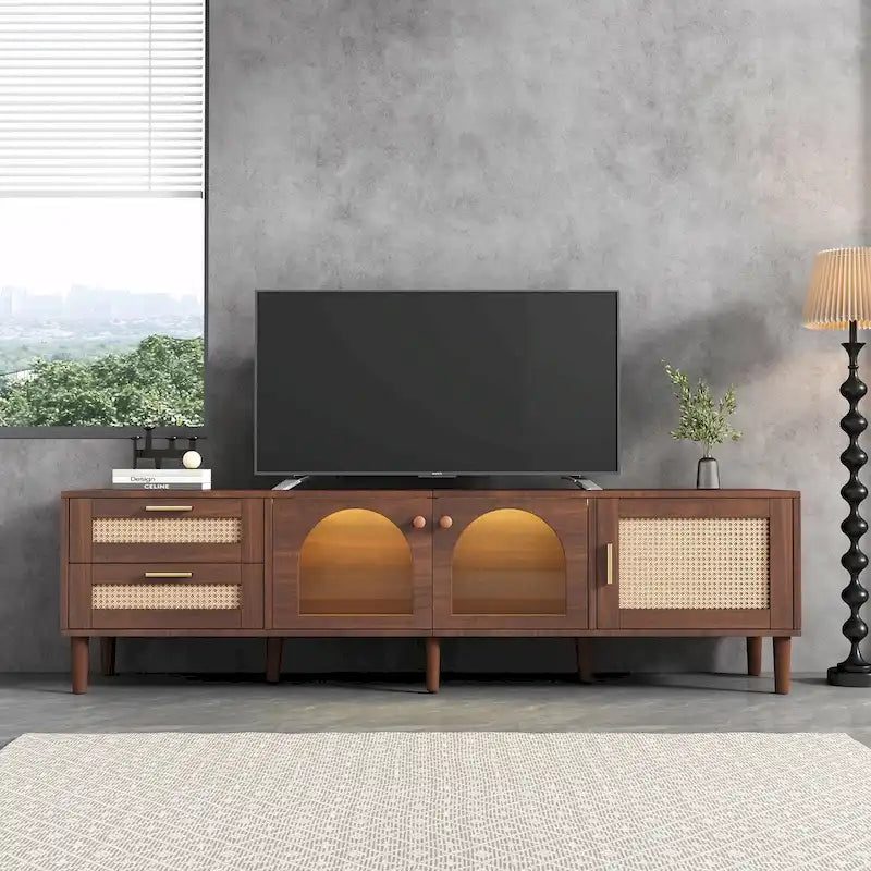 Dark Brown Rattan TV Stand for up to 80" TVs