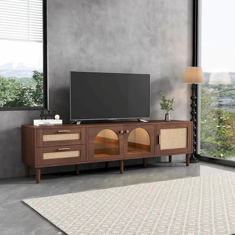 Dark Brown Rattan TV Stand for up to 80" TVs