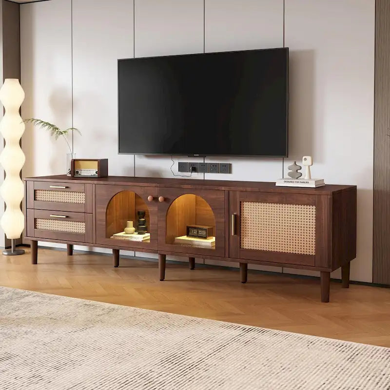 Dark Brown Rattan TV Stand for up to 80" TVs