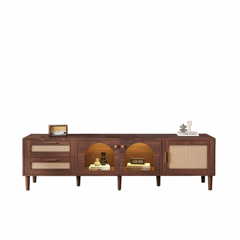 Dark Brown Rattan TV Stand for up to 80" TVs