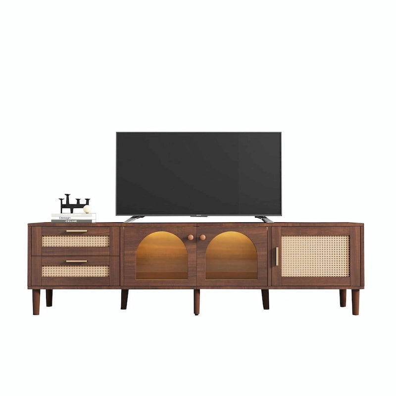 Dark Brown Rattan TV Stand for up to 80" TVs