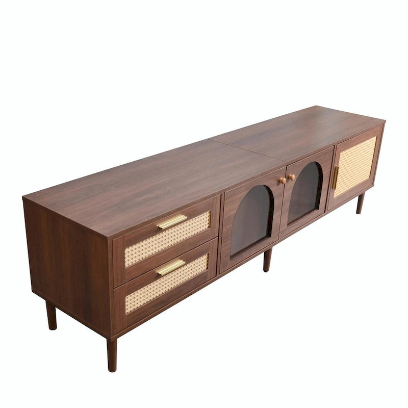 Dark Brown Rattan TV Stand for up to 80" TVs