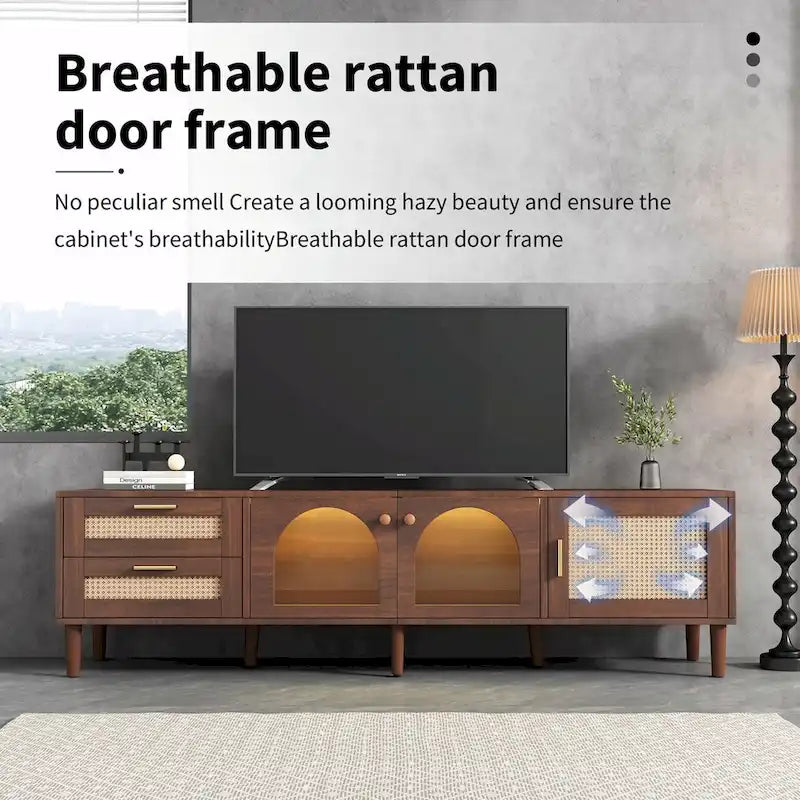 Dark Brown Rattan TV Stand for up to 80" TVs