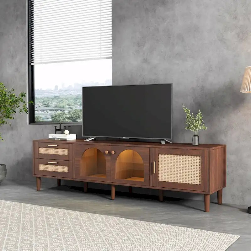 Dark Brown Rattan TV Stand for up to 80" TVs