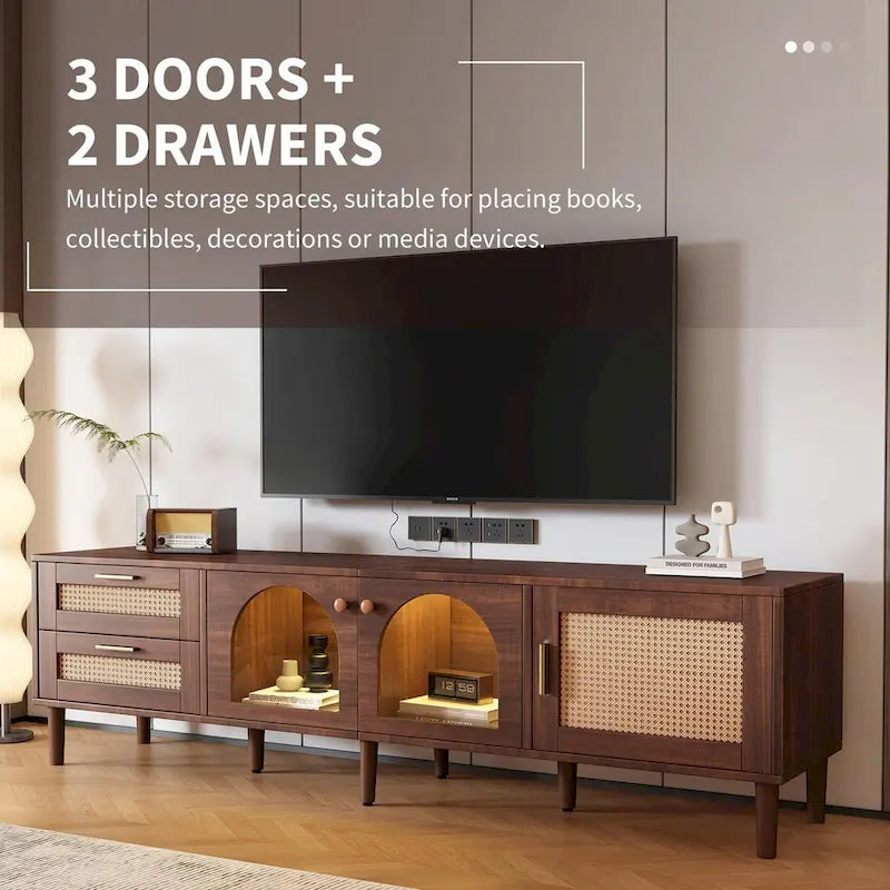 Dark Brown Rattan TV Stand for up to 80" TVs