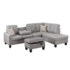 3 Piece Faux Leather Sectional Sofa Set with Storage Ottoman