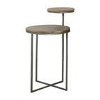 Table d'appoint ronde moderne de 29 pouces, plateaux en bois marron à 2 niveaux, base en métal gris