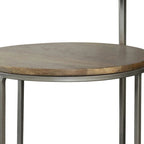 Table d'appoint ronde moderne de 29 pouces, plateaux en bois marron à 2 niveaux, base en métal gris
