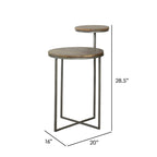 Table d'appoint ronde moderne de 29 pouces, plateaux en bois marron à 2 niveaux, base en métal gris