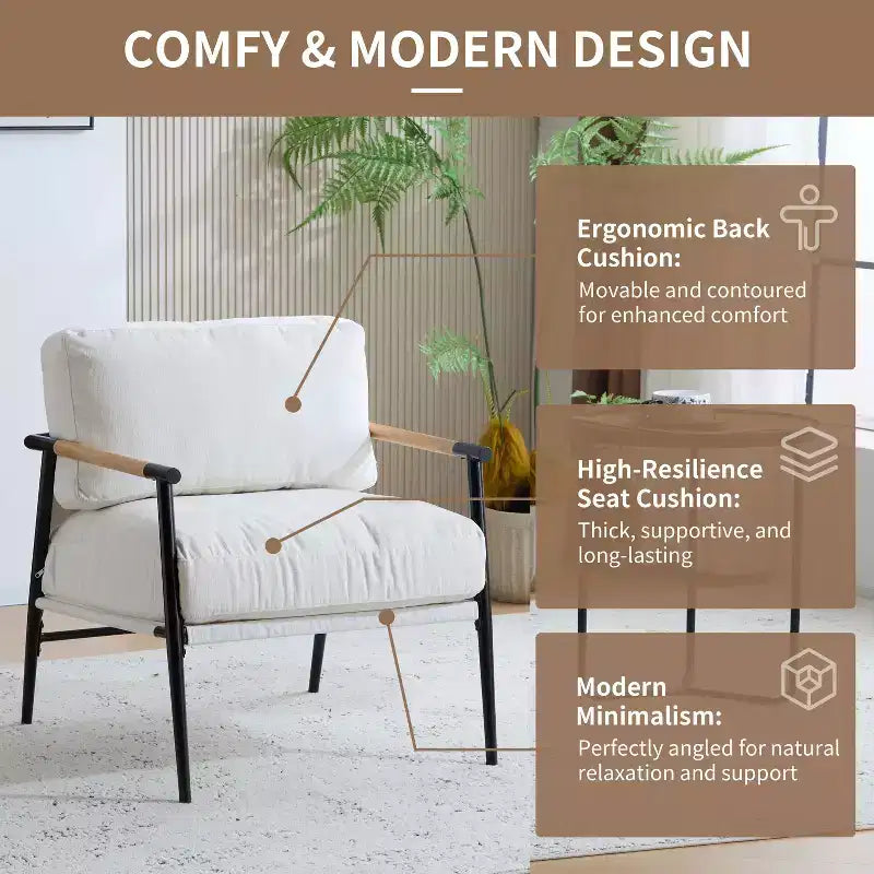 Fauteuil d'appoint rembourré Christopher Knight Home Varsts en bois et métal, style moderne
