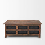 Table basse Wilton en bois brun avec 12 tiroirs en métal noir