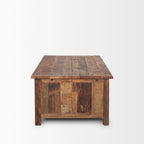 Table basse Wilton en bois brun avec 12 tiroirs en métal noir
