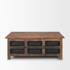 Table basse Wilton en bois brun avec 12 tiroirs en métal noir