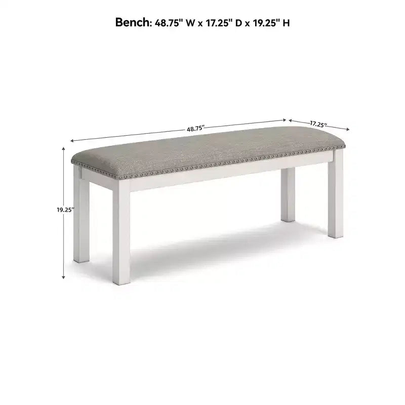Banc de salle à manger capitonné Signature Design by Ashley Robbinsdale avec garniture cloutée, blanc antique