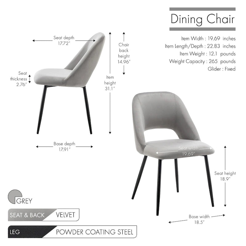 Porthos Home Orde Velvet Dining Chairs with Steel Legs, Set of 2