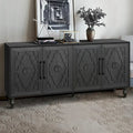 Large Storage Cabinet with Carved Flower Doors and Metal Handles