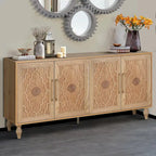 Large Storage Cabinet with Carved Flower Doors and Metal Handles