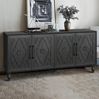 Large Storage Cabinet with Carved Flower Doors and Metal Handles