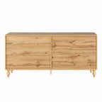 Large Storage Cabinet with Carved Flower Doors and Metal Handles