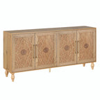Large Storage Cabinet with Carved Flower Doors and Metal Handles