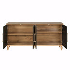 Large Storage Cabinet with Carved Flower Doors and Metal Handles