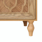 Large Storage Cabinet with Carved Flower Doors and Metal Handles