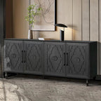 Large Storage Cabinet with Carved Flower Doors and Metal Handles