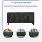 Large Storage Cabinet with Carved Flower Doors and Metal Handles
