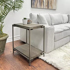 Roundhill Furniture Corbeta Metal Frame Wood Living Room Chairside Table with Shelf, Aged Graphite