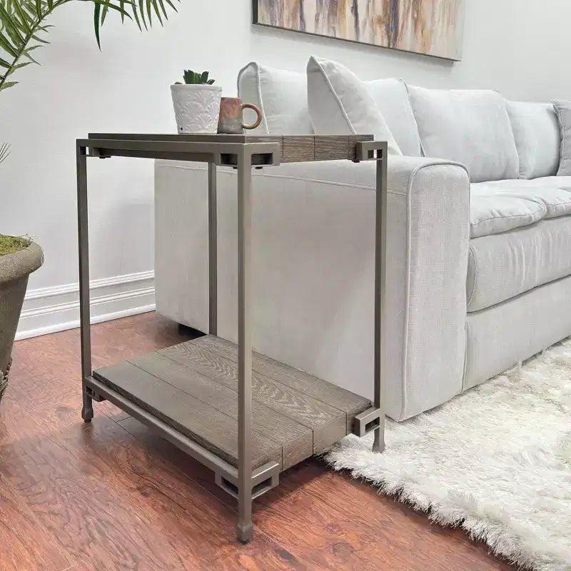 Table d'appoint de salon Roundhill Furniture Corbeta avec cadre en métal, plateau en bois et étagère, Graphite vieilli