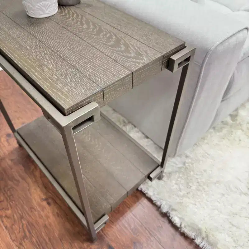 Table d'appoint de salon Roundhill Furniture Corbeta avec cadre en métal, plateau en bois et étagère, Graphite vieilli