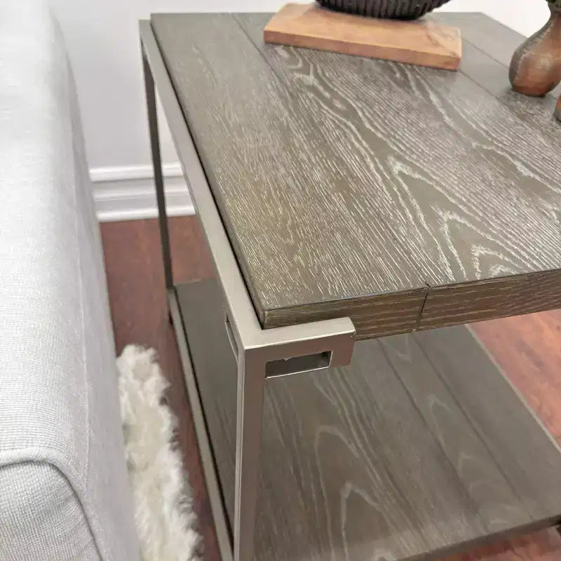 Table d'appoint de salon Roundhill Furniture Corbeta avec cadre en métal, plateau en bois et étagère, Graphite vieilli