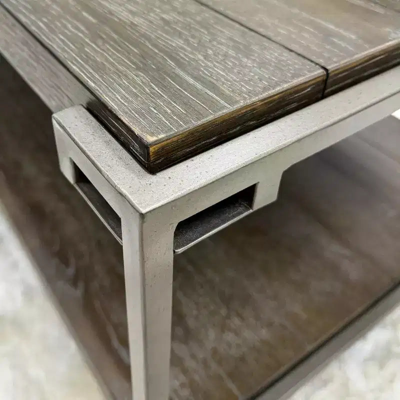 Table d'appoint de salon Roundhill Furniture Corbeta avec cadre en métal, plateau en bois et étagère, Graphite vieilli