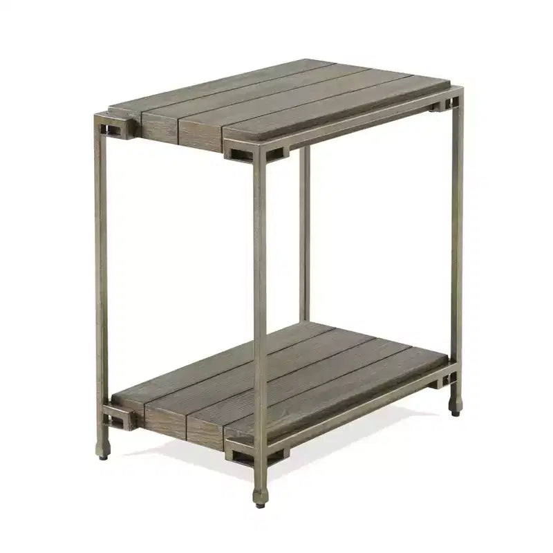 Table d'appoint de salon Roundhill Furniture Corbeta avec cadre en métal, plateau en bois et étagère, Graphite vieilli