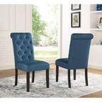Roundhill Furniture Leviton Solid Wood Tufted Asons Dining Chair, Blue, Set of 2