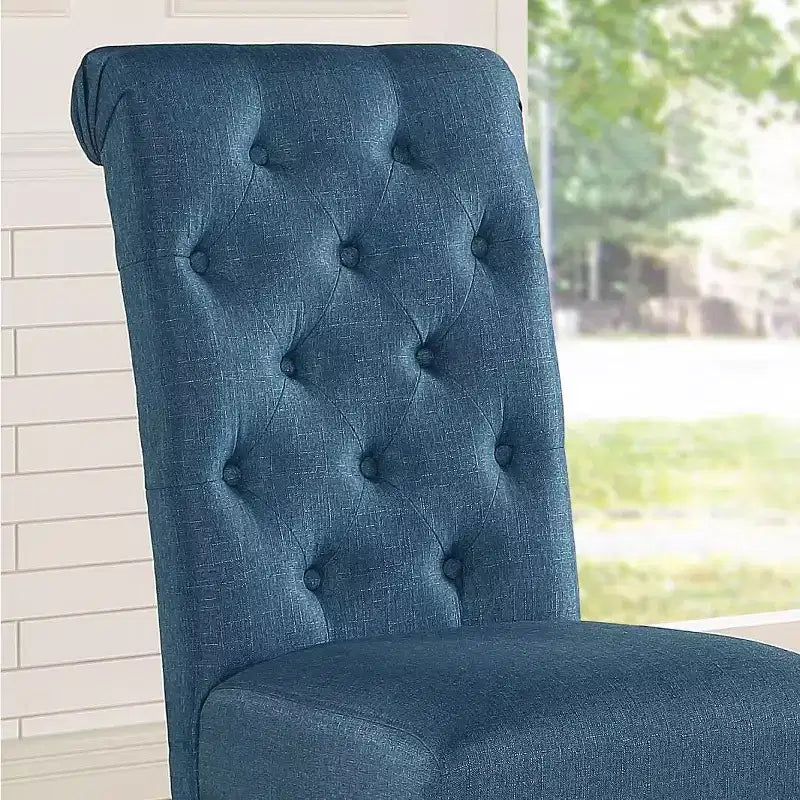 Roundhill Furniture Chaise de salle à manger capitonnée en bois massif Leviton Asons, bleue, lot de 2