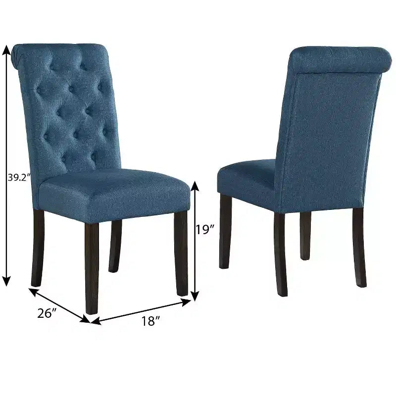 Roundhill Furniture Chaise de salle à manger capitonnée en bois massif Leviton Asons, bleue, lot de 2