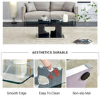 Une table basse rectangulaire moderne et élégante de 120*65*45 cm avec un plateau en verre trempé et des pieds en MDF noir pour le salon