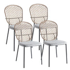 Velvet Upholstered Metal Frame Armless Rattan Dining Chair Set of 4