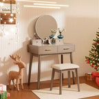 Liannon Contemporary Wood Vanity and Stool Set, Gold