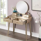 Ensemble meuble-lavabo et tabouret Liannon en bois contemporain, or