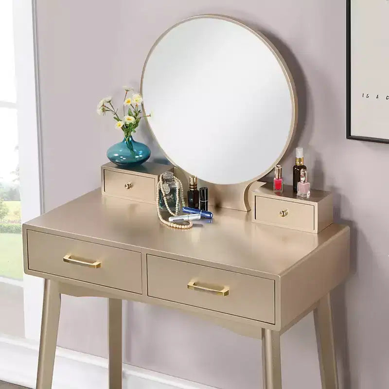 Ensemble meuble-lavabo et tabouret Liannon en bois contemporain, or